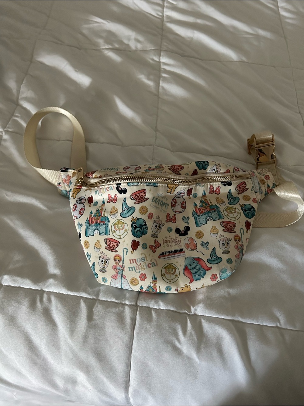 Cream Printed Disney-Themed Waist Bag